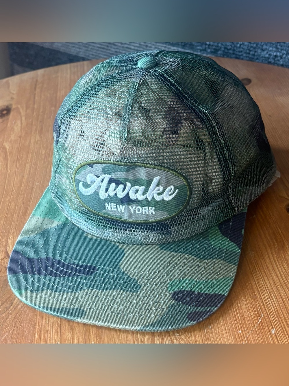 Awake NY Camo Mesh Trucker Logo Patch SnapBack Hat OSFA EUC